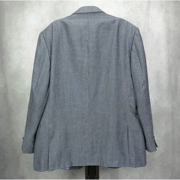 Robert Graham 52R Wool / Linen 50/50 Blend Blue Gray Mini Check Blazer Men's